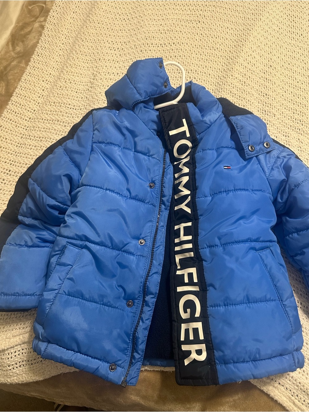 Tommy Hilfiger Blue Kids Puffer Jacket with Logo Placket